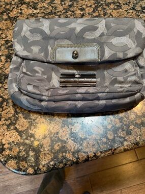 Coach Gray Signature Jacquard Clutch with Silver Hardware